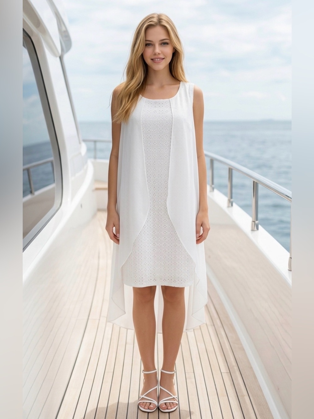 White Sleeveless Eyelet Swim Cover-Up Dress - Brand: